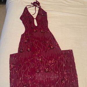 Peppermayo Burgundy Floral Sequin Dress